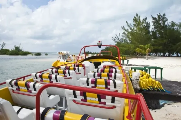 Framed Print : Mexico, Cozumel. Jet boat tour Isla Pasion ( Passion Island) off Isla de Cozumel (Cozumel Island)