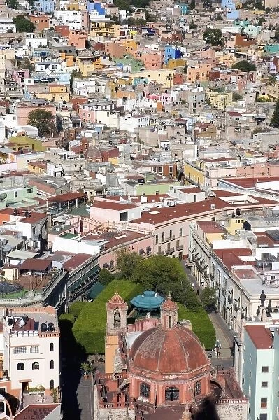 Mexico, Guanajuato. Cityscape of Guanajuato, a UNESCO World Heritage site, with the