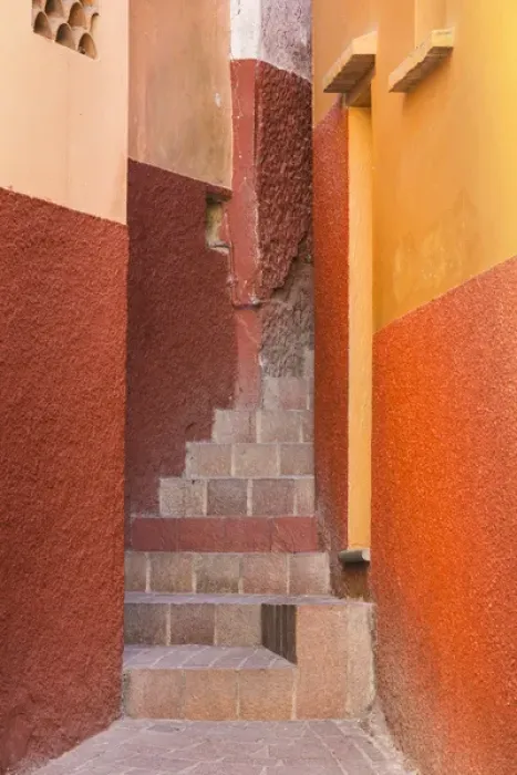 Framed Print : Mexico, Guanajuato. Close-up of colorful stairway