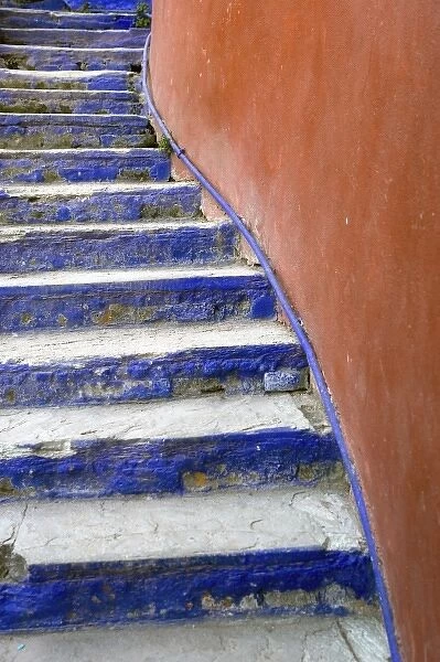 Mexico, Guanajuato. Colorful stairs leading to a restaurant in downtown Guanajuato