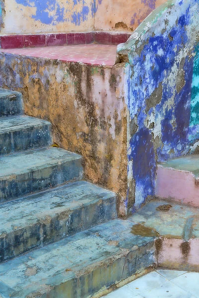 Mexico, Guanajuato. Colorful stairs and wall