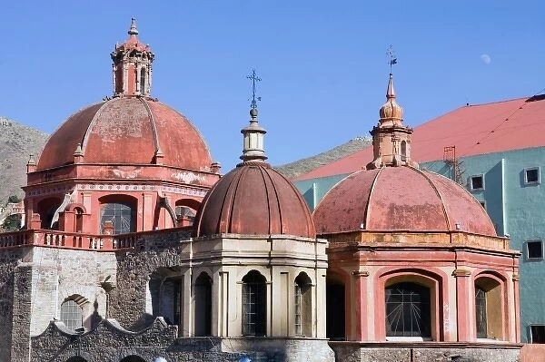 Mexico, Guanajuato. Domes of Templo San Diego, a church in downtown Guanajuato, a