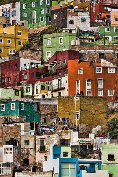 Mexico, Guanajuato. Detail of homes on hillside