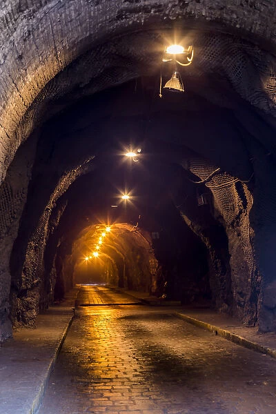 Mexico, Guanajuato. Illuminated underground roadway