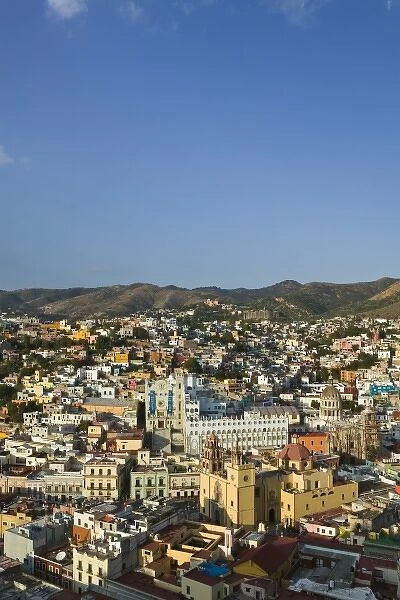 Mexico, Guanajuato State, Guanajuato. Town view from El Pipila Monument with Basilica