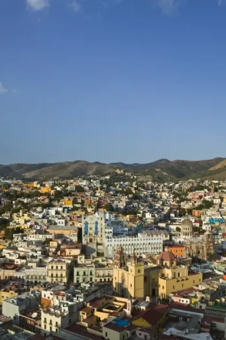 Framed Print : Mexico, Guanajuato State, Guanajuato. Town view from El Pipila Monument with Basilica Framed Print : Mexico, Guanajuato State, Guanajuato. Town view from El Pipila Monument with Basilica