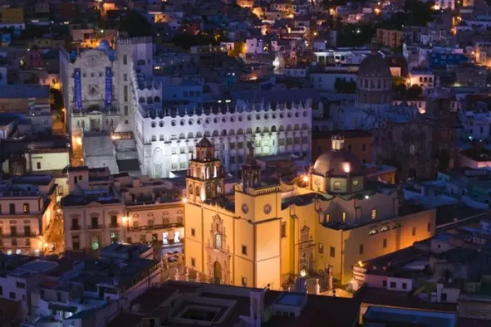 Framed Print : Mexico, Guanajuato State, Guanajuato. Town view from El Pipila Monument with Basilica