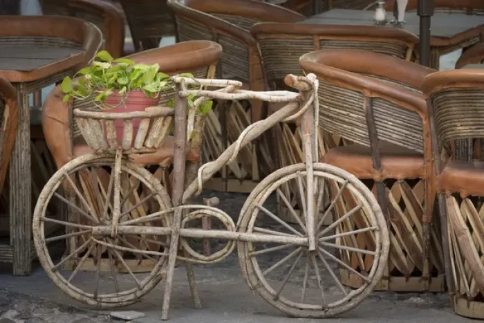 Framed Print : Mexico, Guanajuato. Wooden bicycle with potted plant Framed Print : Mexico, Guanajuato. Wooden bicycle with potted plant