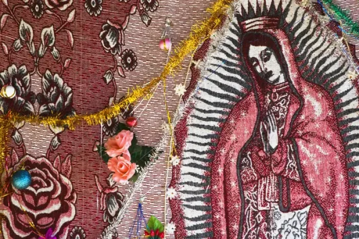 Framed Print : Mexico, Guerrero, Barra de Potosi. Detail of Small Virgin of Guadalupe shrine