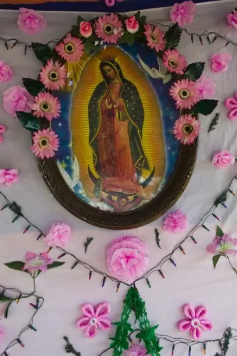 Framed Print : Mexico, Guerrero, Barra de Potosi. Detail of Small Virgin of Guadalupe shrine