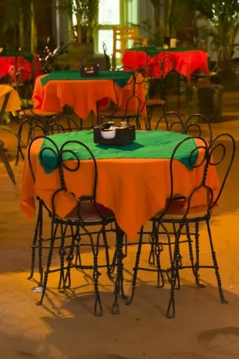 Framed Print : Mexico, Guerrero, Ixtapa. Cafe Table / Evening Framed Print : Mexico, Guerrero, Ixtapa. Cafe Table / Evening