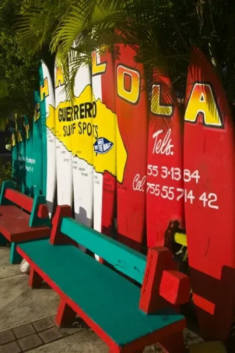 Framed Print : Mexico, Guerrero, Ixtapa. Catcha La Ola Surf Shop Sign