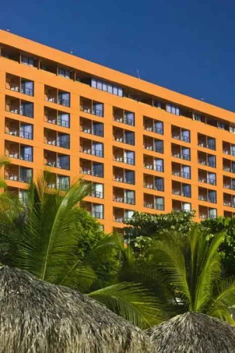 Framed Print : Mexico, Guerrero, Ixtapa. Playa del Palmar  /  Orange Beach Condominium