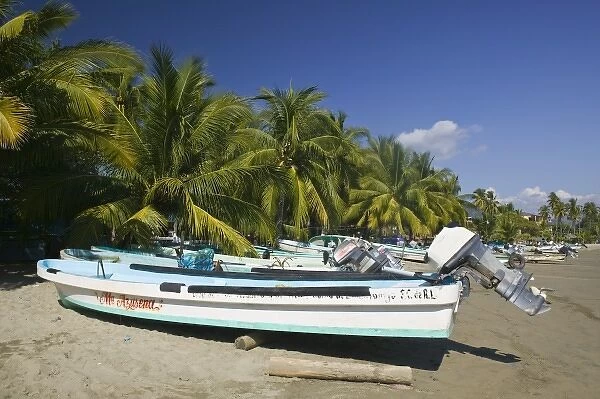 Mexico, Guerrero, Zihuatanejo. Fishing Boats on Playa Municipal Beach