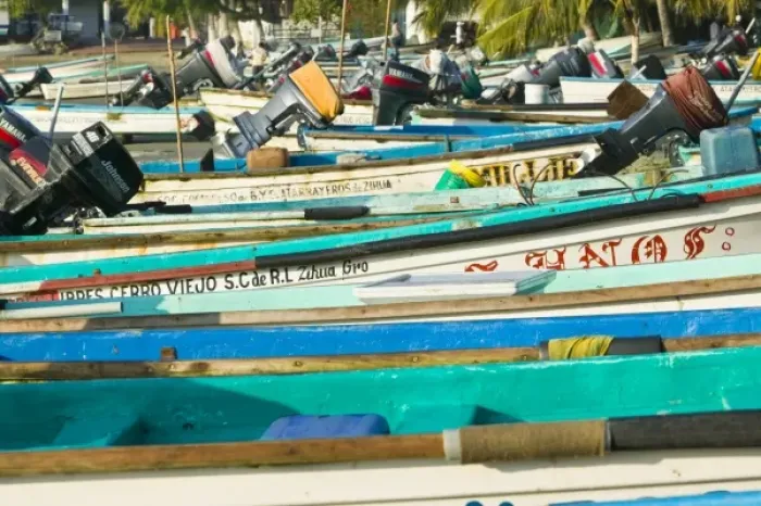 Framed Print : Mexico, Guerrero, Zihuatanejo. Fishing Boats  /  Playa Municipal Beach  /  Morning