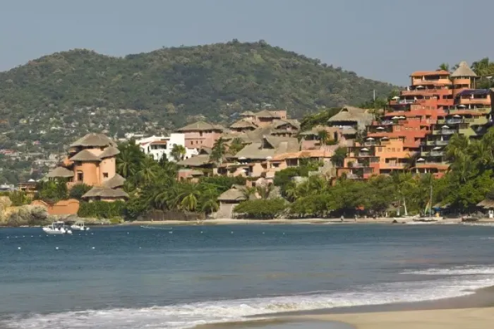 Framed Print : Mexico, Guerrero, Zihuatanejo. Hotels along Playa La Ropa Framed Print : Mexico, Guerrero, Zihuatanejo. Hotels along Playa La Ropa