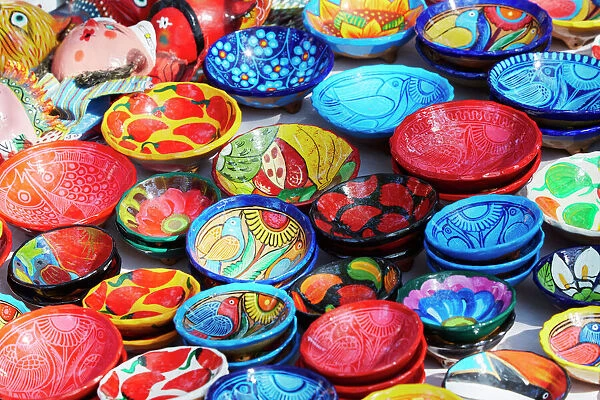 Mexico, Jalisco. Bowls for sale in street market