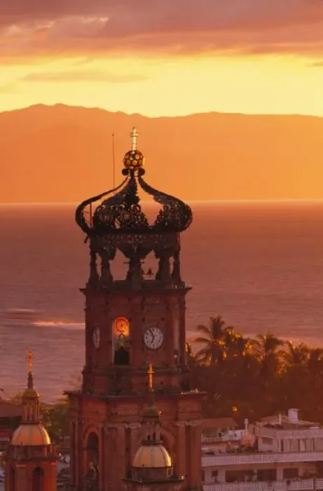 Framed Print : Mexico, Jalisco, Puerto Vallarta. Church tower at sunset (Nuestra Senora de Guadalupe