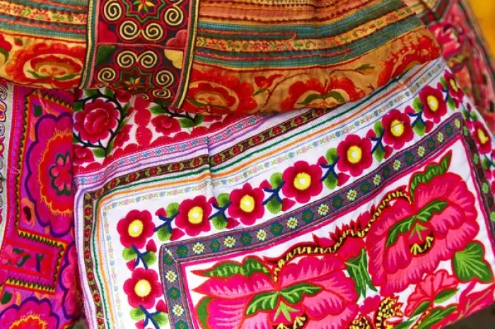 Framed Print : Mexico, Jalisco. Textiles for sale at street market