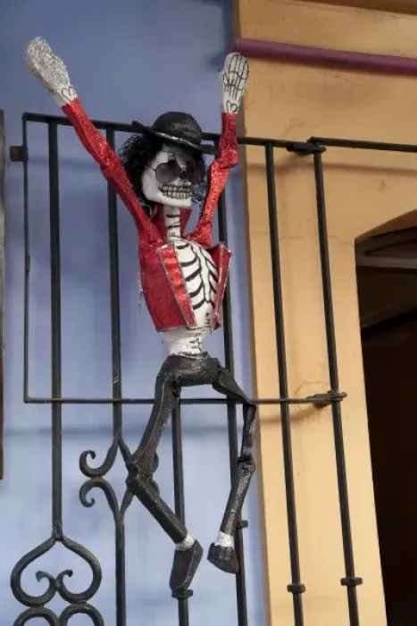 Framed Print : Mexico, Oaxaca Province, Oaxaca, skeleton of pop singer Michael Jackson outside of restaurant Framed Print : Mexico, Oaxaca Province, Oaxaca, skeleton of pop singer Michael Jackson outside of restaurant