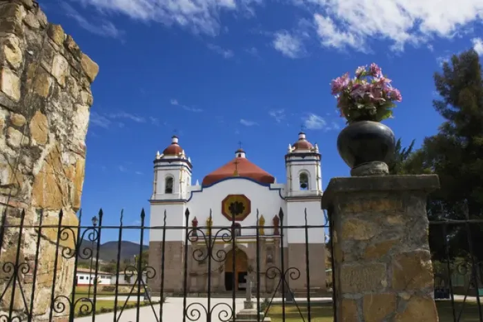 Framed Print : MEXICO, Oaxaca State, San Bartolo Coyotepec. The main cathedral along the highway Framed Print : MEXICO, Oaxaca State, San Bartolo Coyotepec. The main cathedral along the highway
