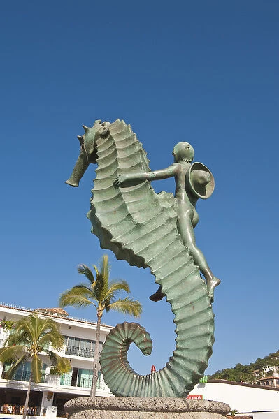 Mexico, Puerto Vallarta. Caballeo del Mar (The Seahorse) sculpture on the Malecon