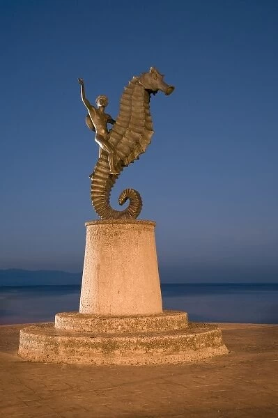 Mexico, Puerto Vallarta. Famous seahorse sculpture along the Malecon