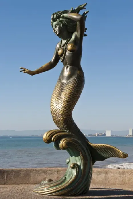 Framed Print : Mexico, Puerto Vallarta. Triton and Nereida sculpture on the Malecon, Puerto Vallarta