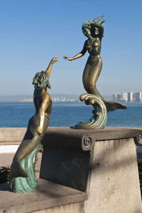 Framed Print : Mexico, Puerto Vallarta. Triton and Nereida sculpture on the Malecon, Puerto Vallarta