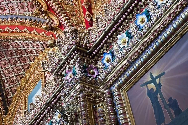 Mexico, Queretaro. Detail inside ornate Catholic church