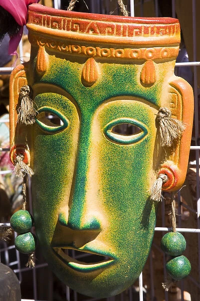 Mexico, Quintana Roo, Cancun. Mask at the Handicraft market, Mercado 28, in El Centro