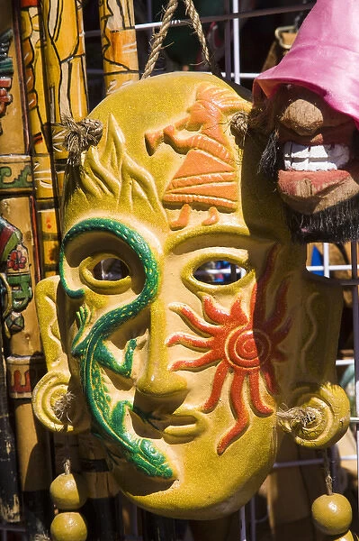 Mexico, Quintana Roo, Cancun. Mask at the Handicraft market, Mercado 28, in El Centro