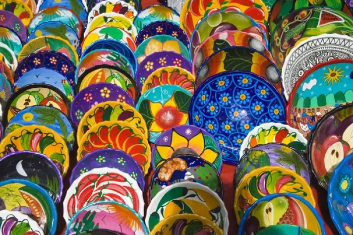 Framed Print : Mexico, Quintana Roo, near Cancun, Chichen-Itza, colorful ceramic pottery is sold Framed Print : Mexico, Quintana Roo, near Cancun, Chichen-Itza, colorful ceramic pottery is sold