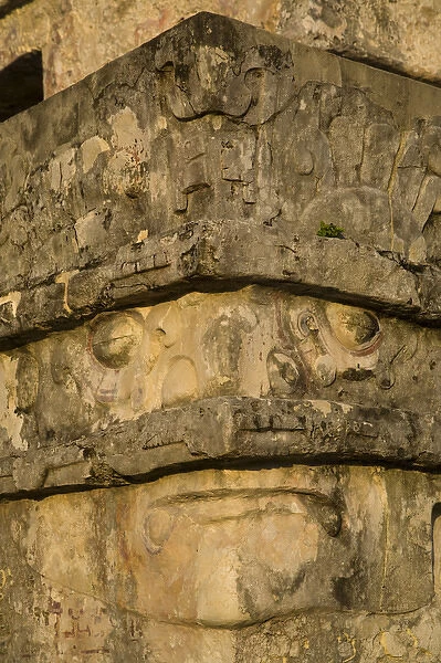 Mexico, Quintana Roo, near Cancun, Yucatan Peninsula, sculpture detail on Temple of the Frescoes