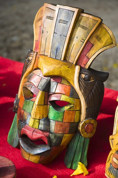 Mexico, Quintana Roo, near Cancun, Chichen-Itza, colorful carved wood sculptures
