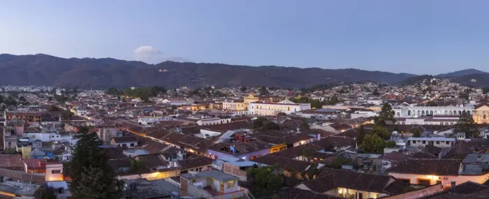 Framed Print : Mexico, San Cristobal de Las Casas. Dusk falls over the city in this panorama