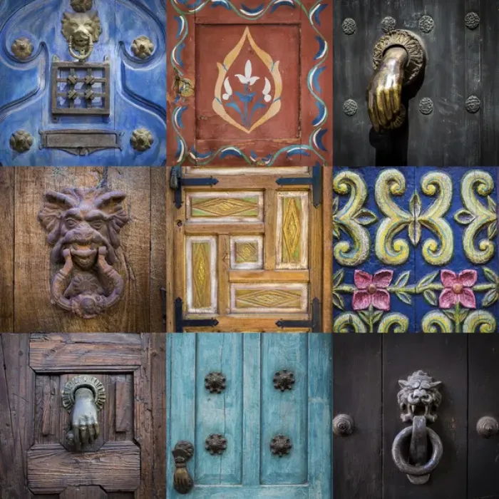 Framed Print : Mexico, San Miguel de Allende. Collage of door details in city Framed Print : Mexico, San Miguel de Allende. Collage of door details in city