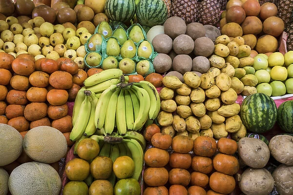 Mexico, San Miguel de Allende. Display of fruits and vegetables at market. Credit as