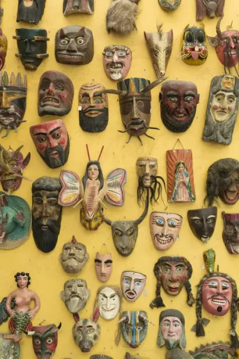 Framed Print : Mexico, San Miguel de Allende. Masks displayed on shop wall Framed Print : Mexico, San Miguel de Allende. Masks displayed on shop wall