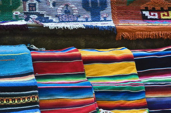 Mexico, San Miguel de Allende. Mexican rugs for sale at market