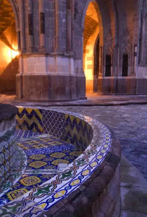 Framed Print : Mexico, San Miguel de Allende, The Parroquia Church, The Jardin, Tile and columns in early morning Framed Print : Mexico, San Miguel de Allende, The Parroquia Church, The Jardin, Tile and columns in early morning