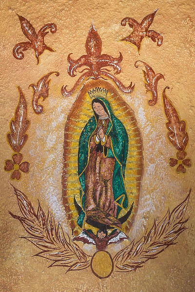 Mexico, San Miguel de Allende. Wall painting of Our Lady of Guadalupe. Credit as