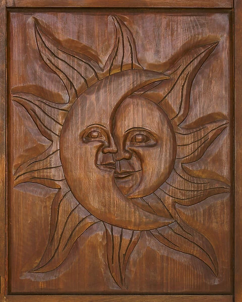 Mexico, San Miguel de Allende. Detail of wooden door carving