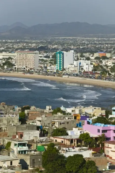 Framed Print : Mexico, Sinaloa State, Mazatlan. Playa Norte Beach from Cerro de la Neveria Hill