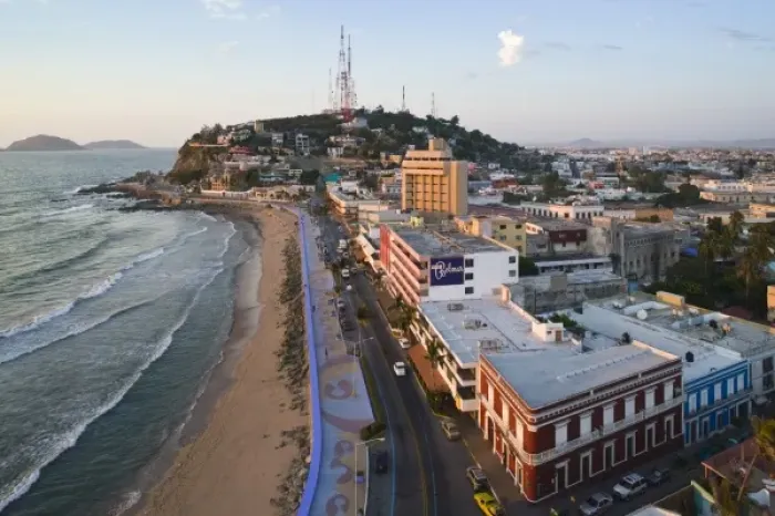Framed Print : Mexico, Sinaloa State, Mazatlan. Hotels along Playa Olas Altas and Old Mazatlan  / 
