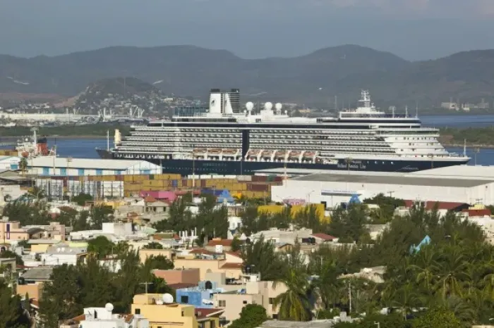Framed Print : Mexico, Sinaloa State, Mazatlan. Port of Mazatlan-Cruise Ship
