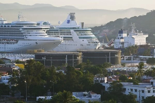 Mexico, Sinaloa State, Mazatlan. Port of Mazatlan View with Cruise ship  /  Morning