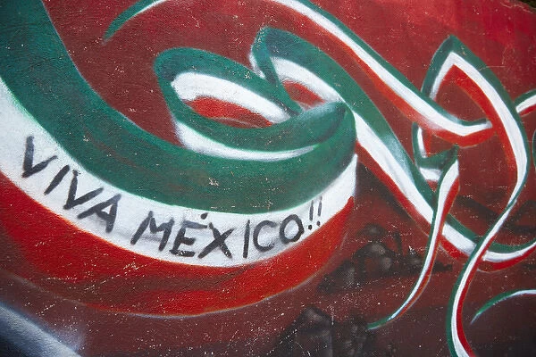 Mexico. Wall painted to celebrate colors of Mexican flag
