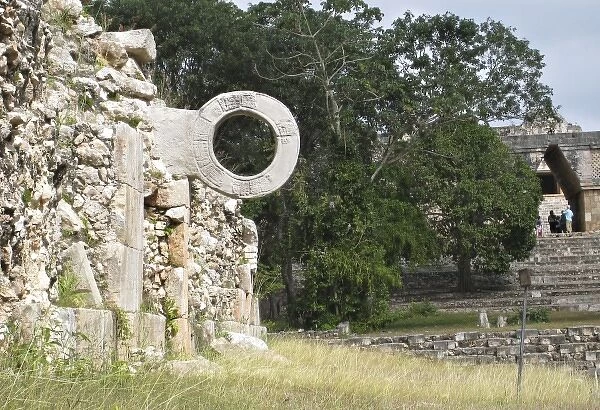 Mexico, Yucatan, Uxmal. Mexico, Yucatan, Uxmal. The stone ring once found on all Mayan ball courts