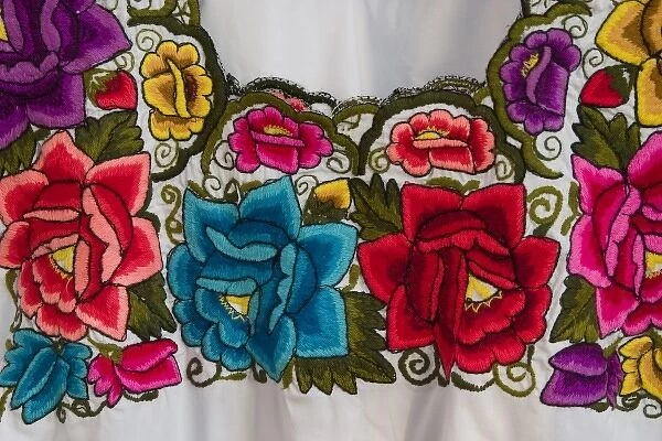 Mexico, Yucatan, Valladolid, traditional embroidered blouse